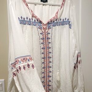 White Shear Fairy Western Embroidered Blouse Top 3X Lord and Taylor Festival